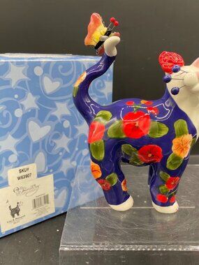 2002 Amy Lacombe Whimsiclay Lisa & Monarch Cat #86101 Sophisticats Cat in Box
